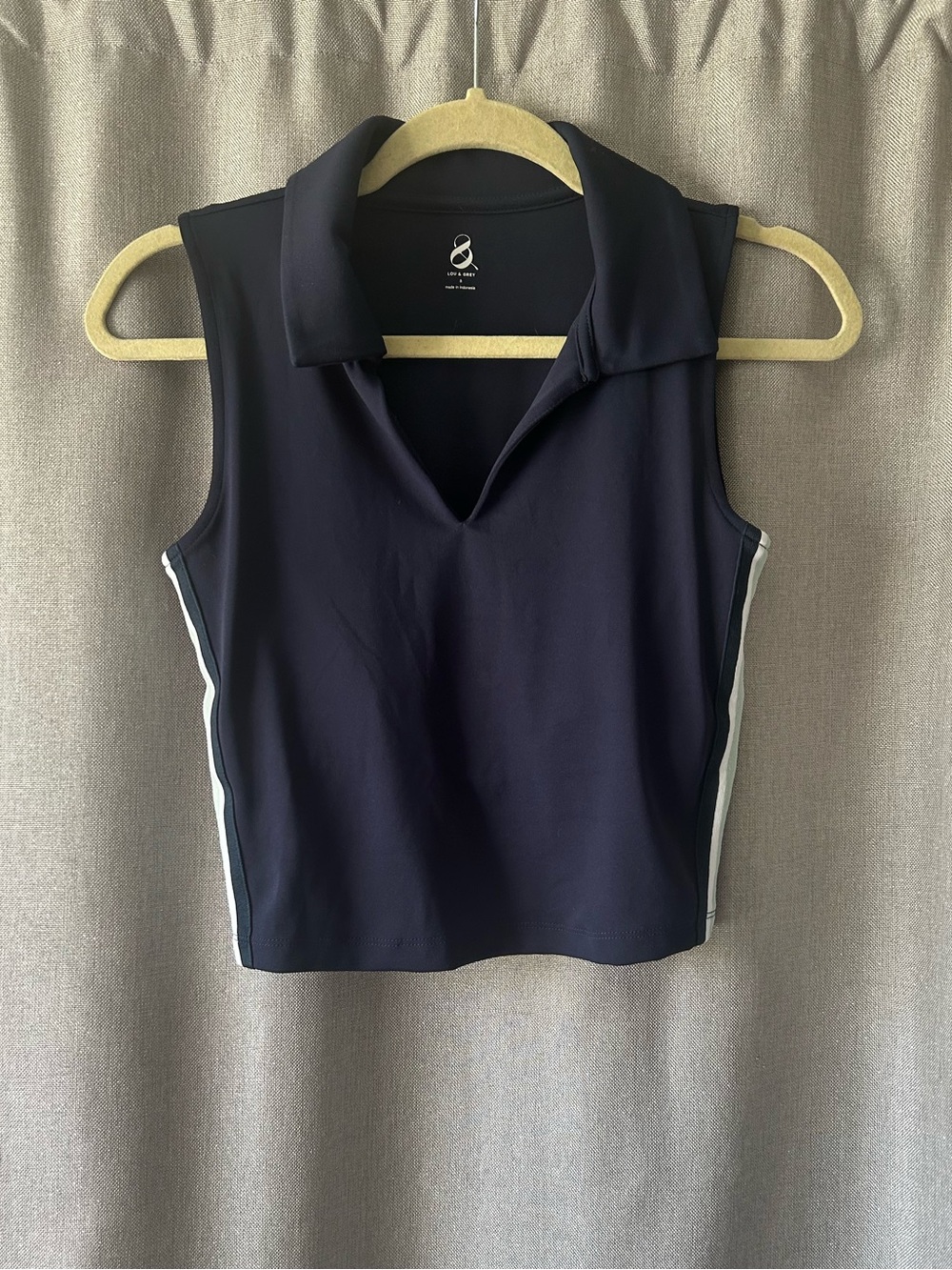 Lou & Grey Luvstretch Cropped Polo Tank Top Navy Blue Small